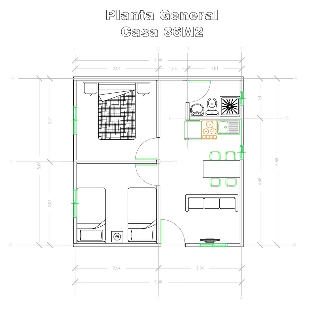 Plano Casa Prefabricada Modelo 36m