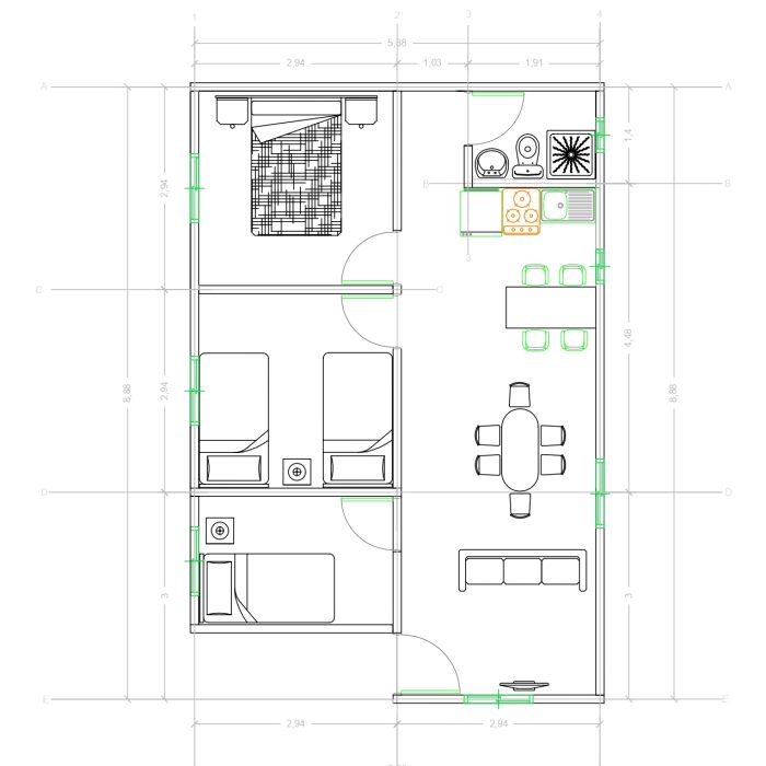 Plano Casa Modular 54M2