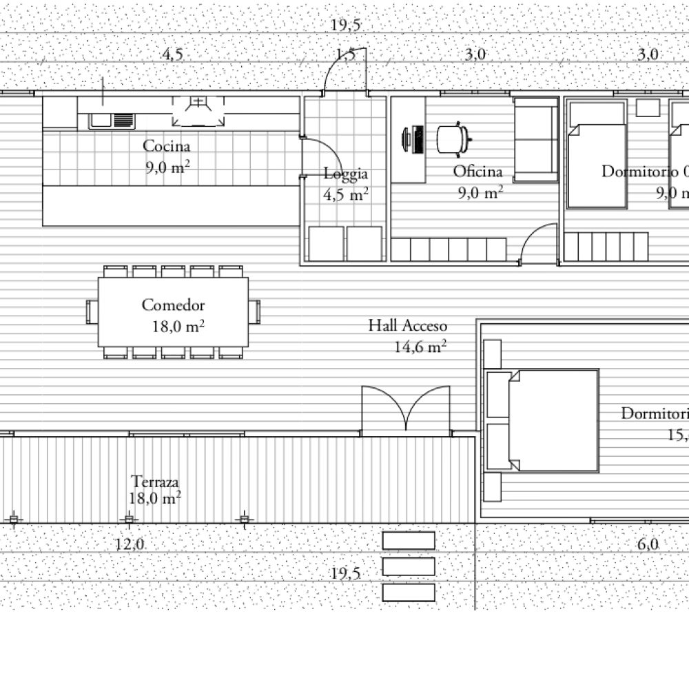 Plano planta - Casa modular mediterránea 128M2